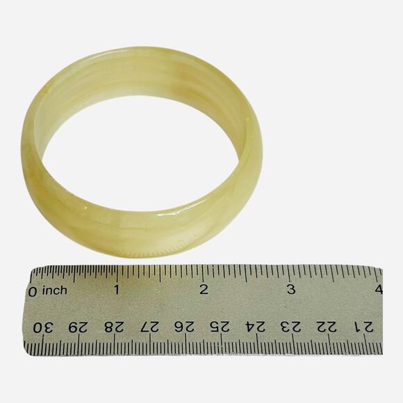 Vintage White Yellow Silk Jade Chunky Bangle Bracelet - Picture 4 of 6